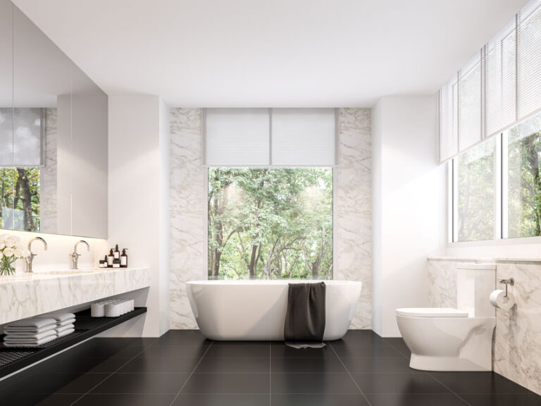 17 Black Tile Bathroom Floor Ideas (Materials & Patterns)