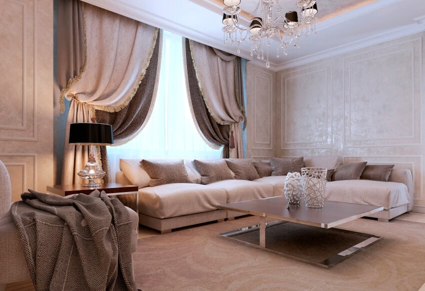 Beautiful and elegant classic room with double hanging curtains