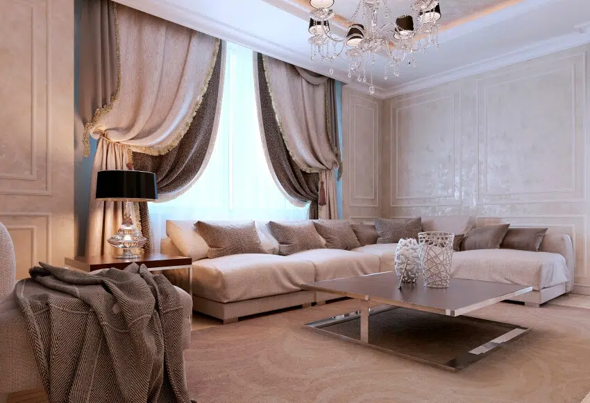 Beautiful and elegant classic style living room with double layered curtains