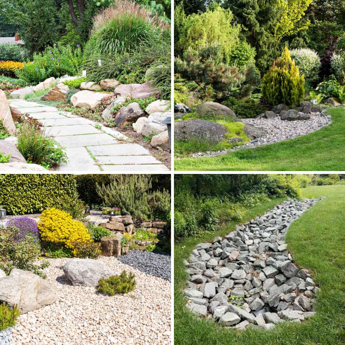 different lawn designs with landscaping rocks
