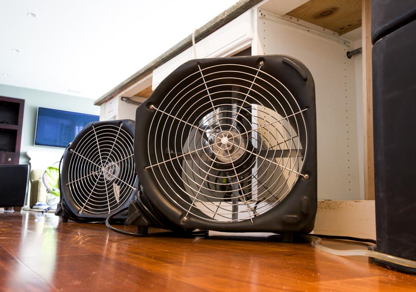 Home interior with box fans