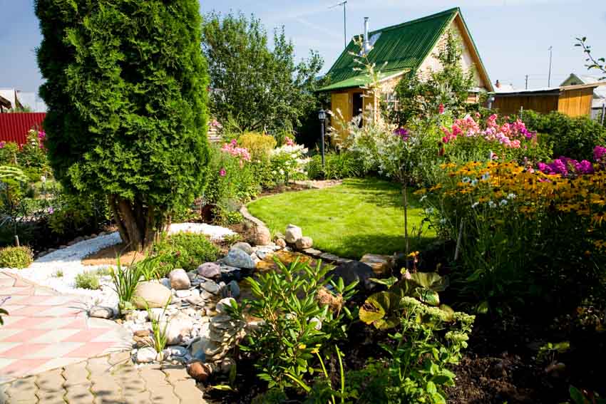 House exterior with garden landscaping rocks