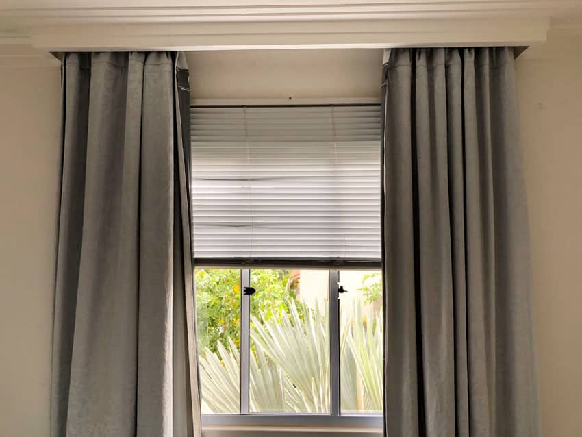 House interior with window, and motorized curtains