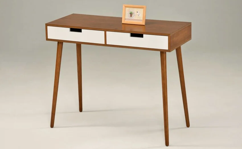 Mid-century modern table with white drawers
