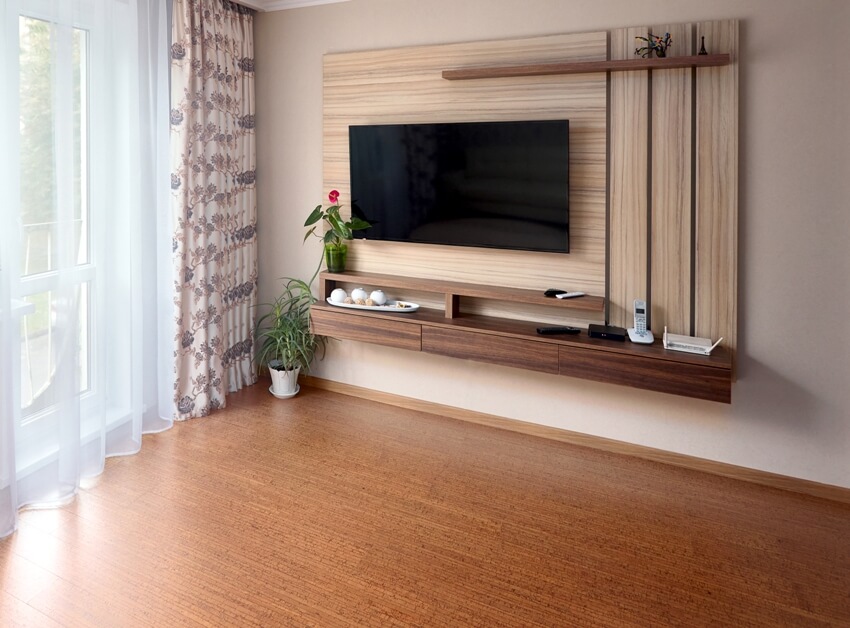 Room with textured curtains and decorative wall