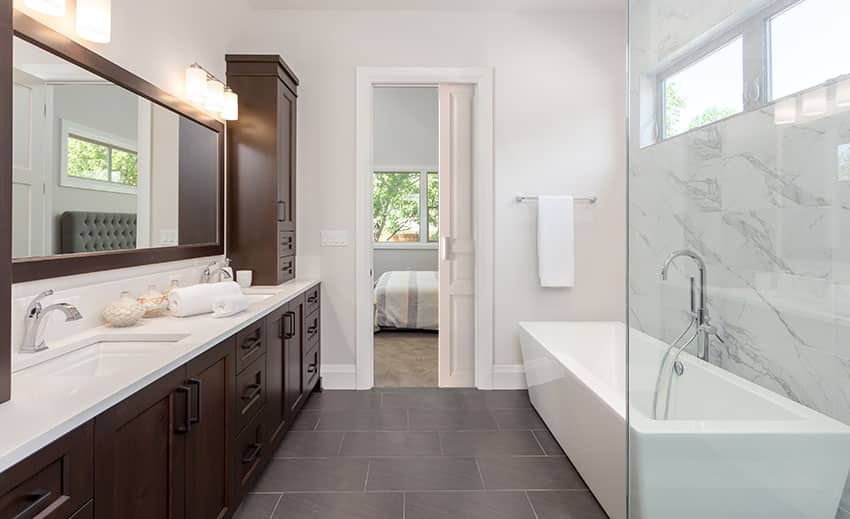 Master bathroom with pocket door