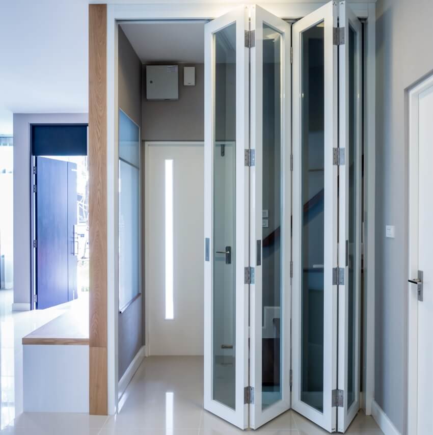 White wood and glass bi fold doors