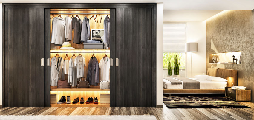 Different types of closet light fixtures in one room