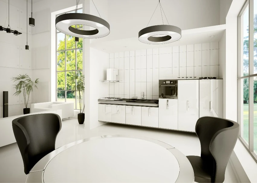 Black and white kitchen with tile panels