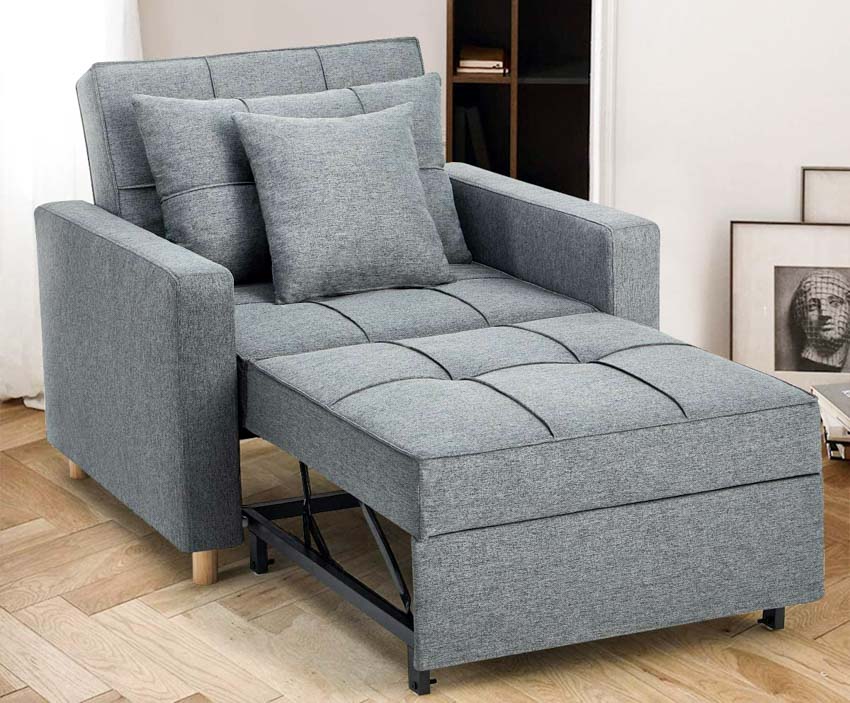 Chair type of sofa bed with cushion on wood floor
