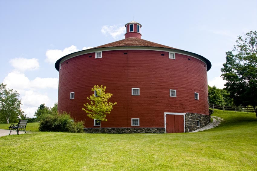 Circular barn with door and windows