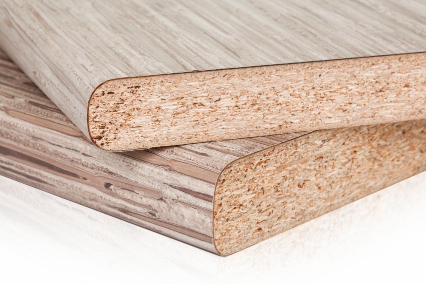 Closeup of particle board material for cabinets