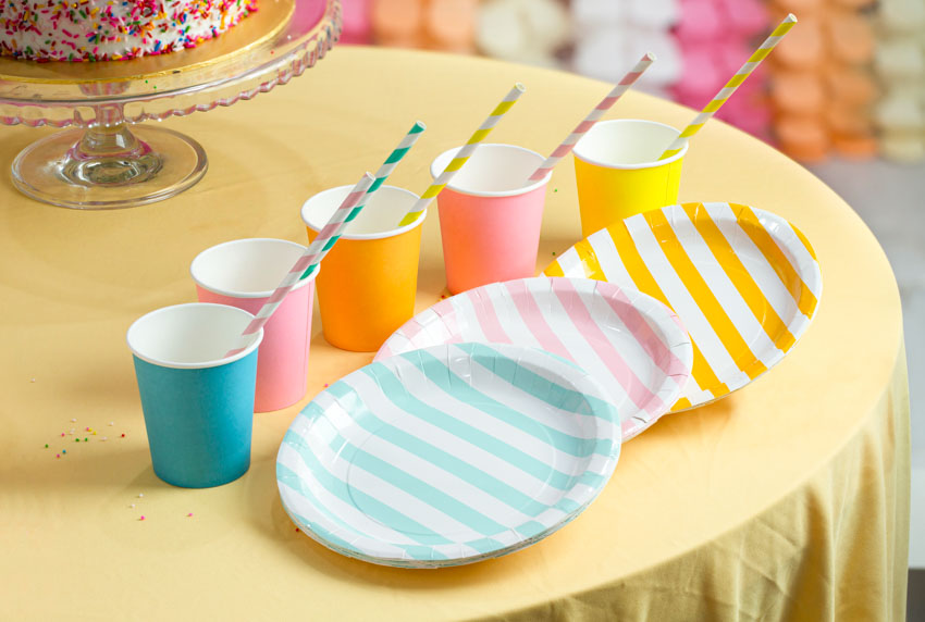 Colorful disposable paper plates