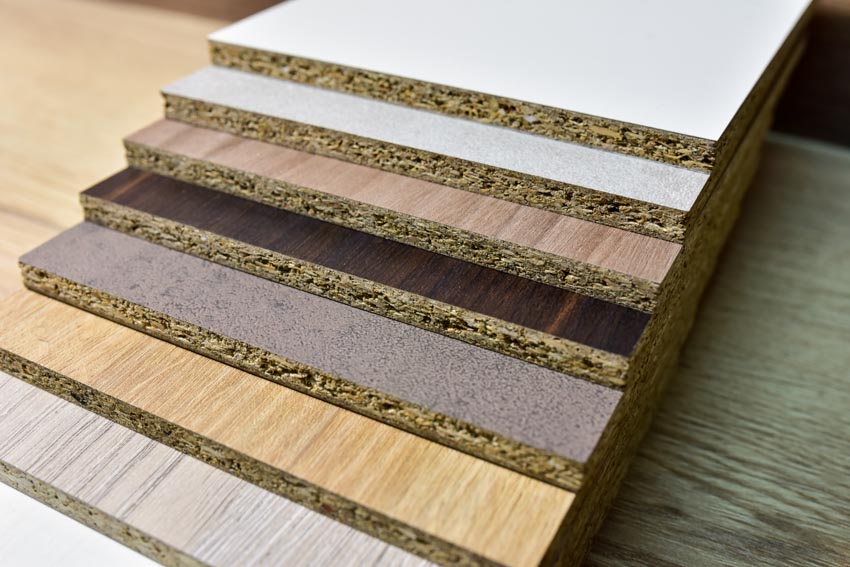 Different types of particle board slabs for cabinets
