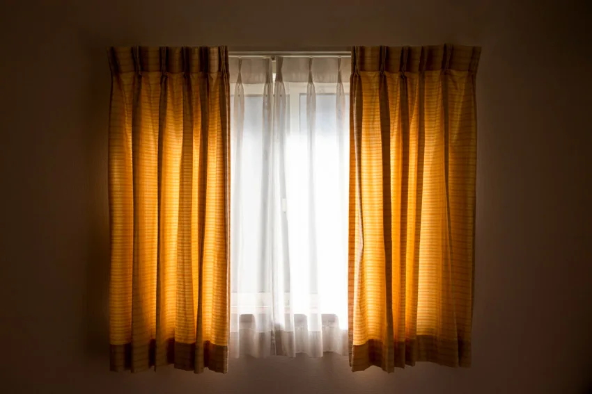 yellow and white combination panel pair curtains