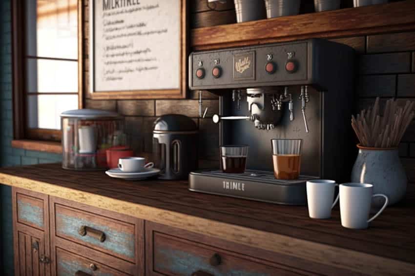 Kitchen coffee bar with espresso machine