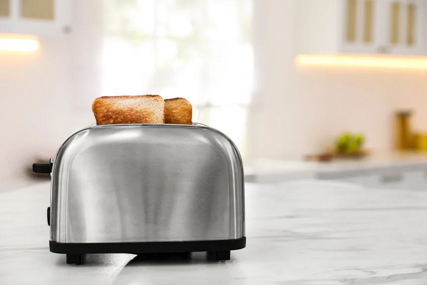 Kitchen with metal toaster