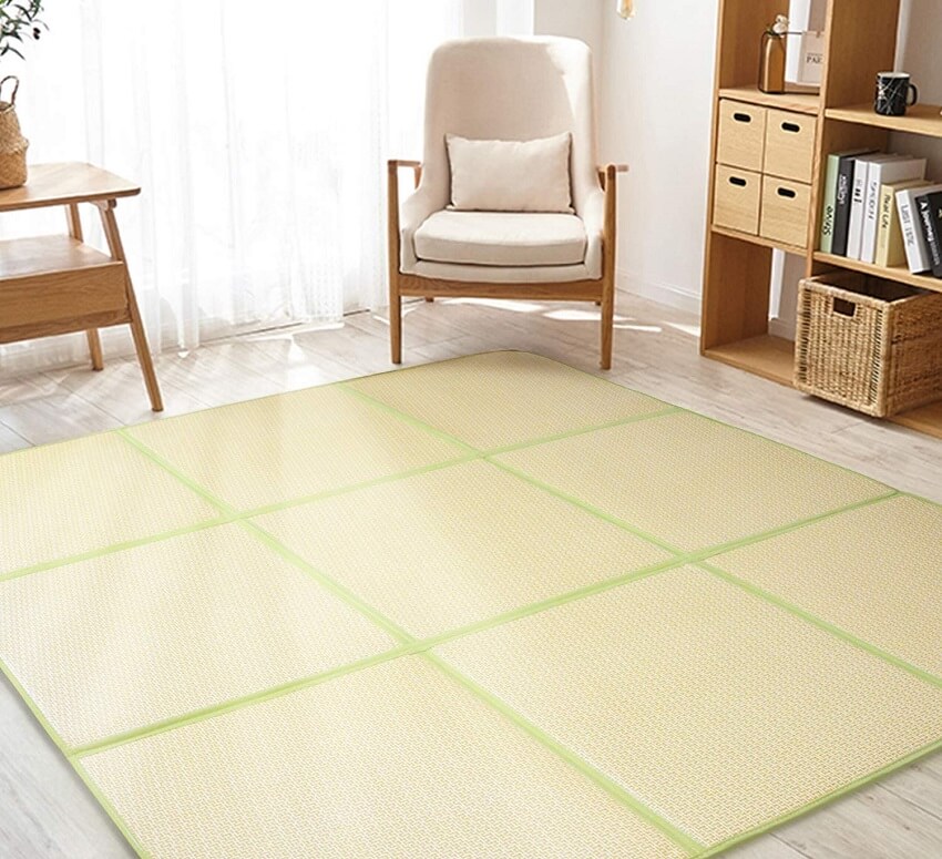 Light green tatami floor mat in living area