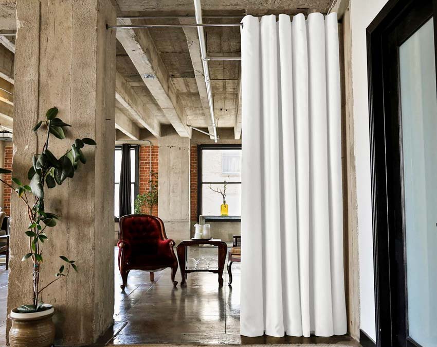White curtain used as room divider
