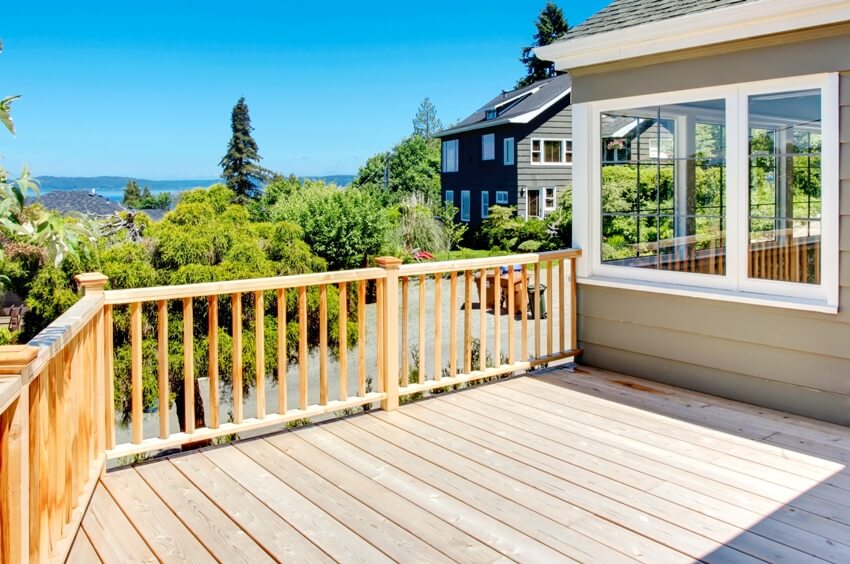 Outdoor cedar wood deck with stunning scenery