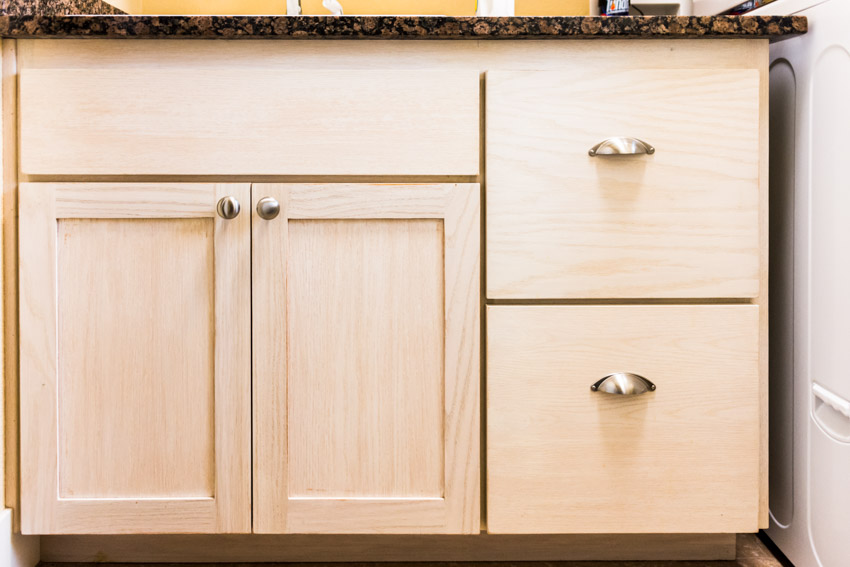 Drawer with chrome pulls and countertop