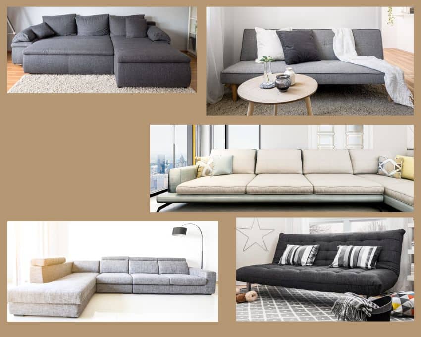 collage of various sofas or beds