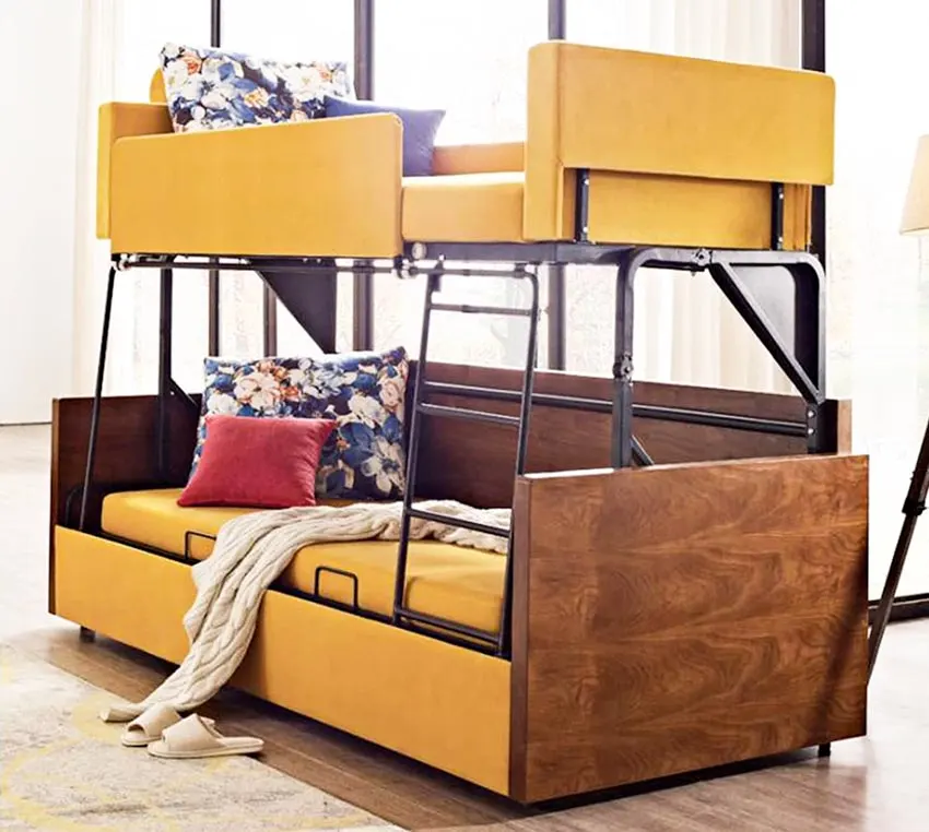 yellow and brown bunk bed