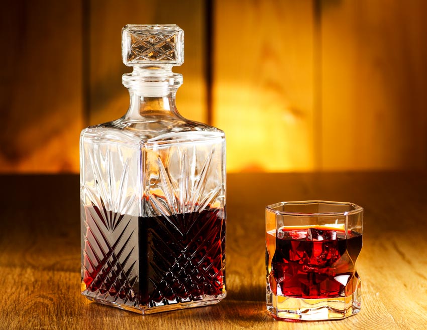 Stylish decanter with liquor in it