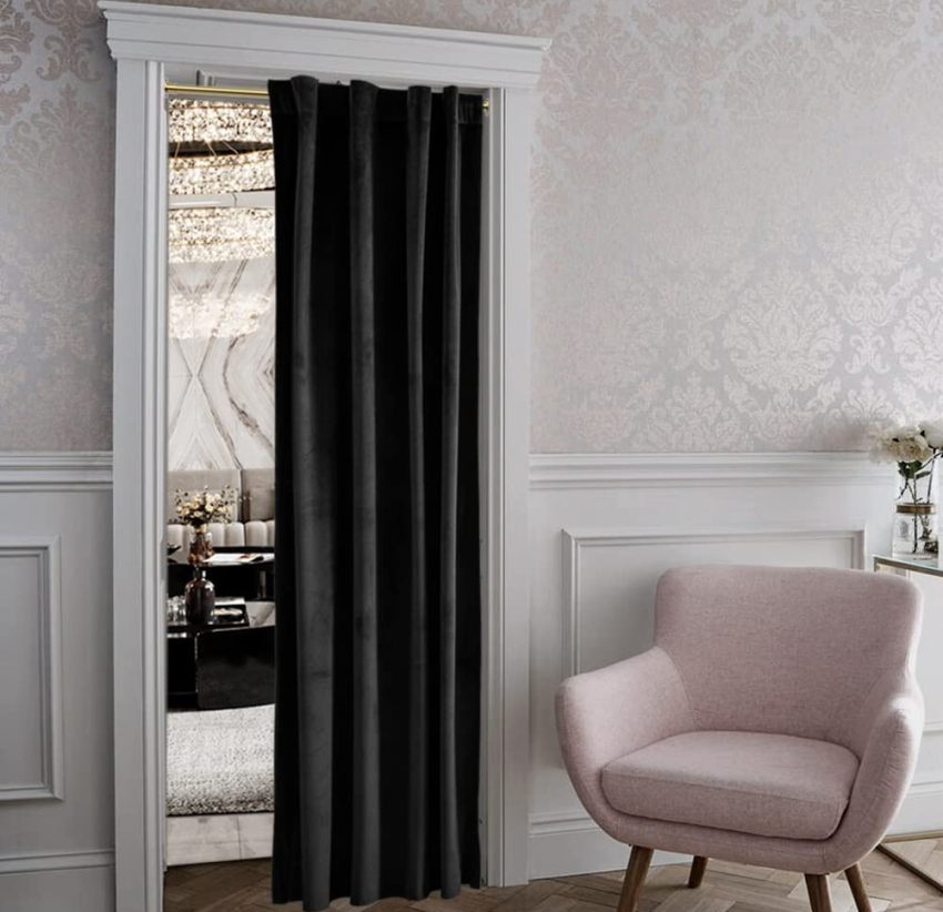 A velvet blackout door curtain panels for bedroom doors