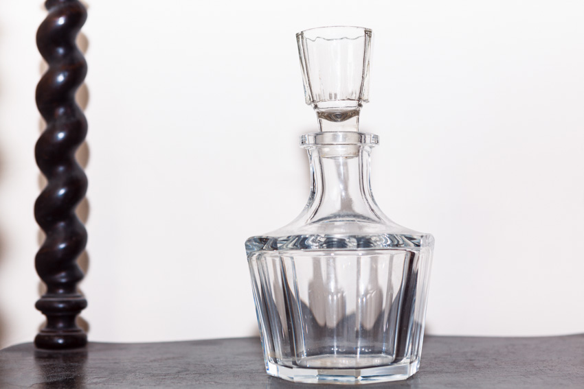 Vodka decanter on top of wood surface