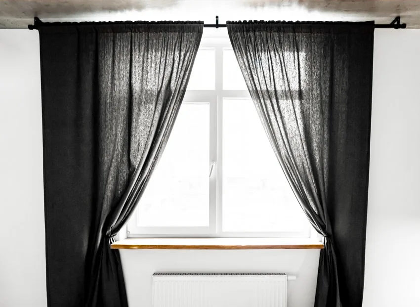 Window with black curtains