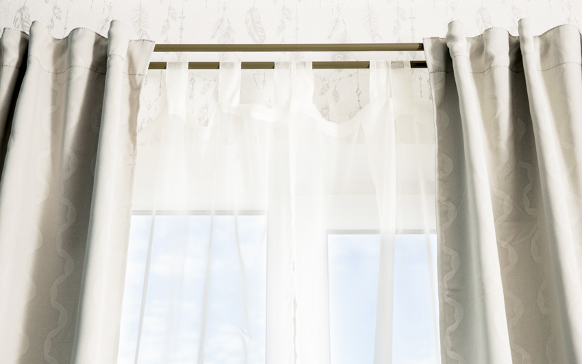Window with double curtain rod, and curtain for home interiors