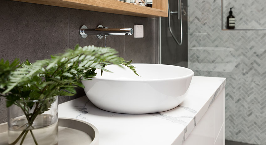 Bathroom sink with vessel sink quartz cointertop