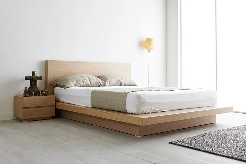 Platform bed with small bedside table gray gloor