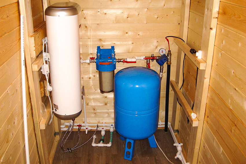 Water pump system with small tank water filter water softener