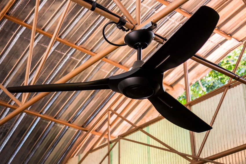 Agricultural ceiling fan installed on metal poles