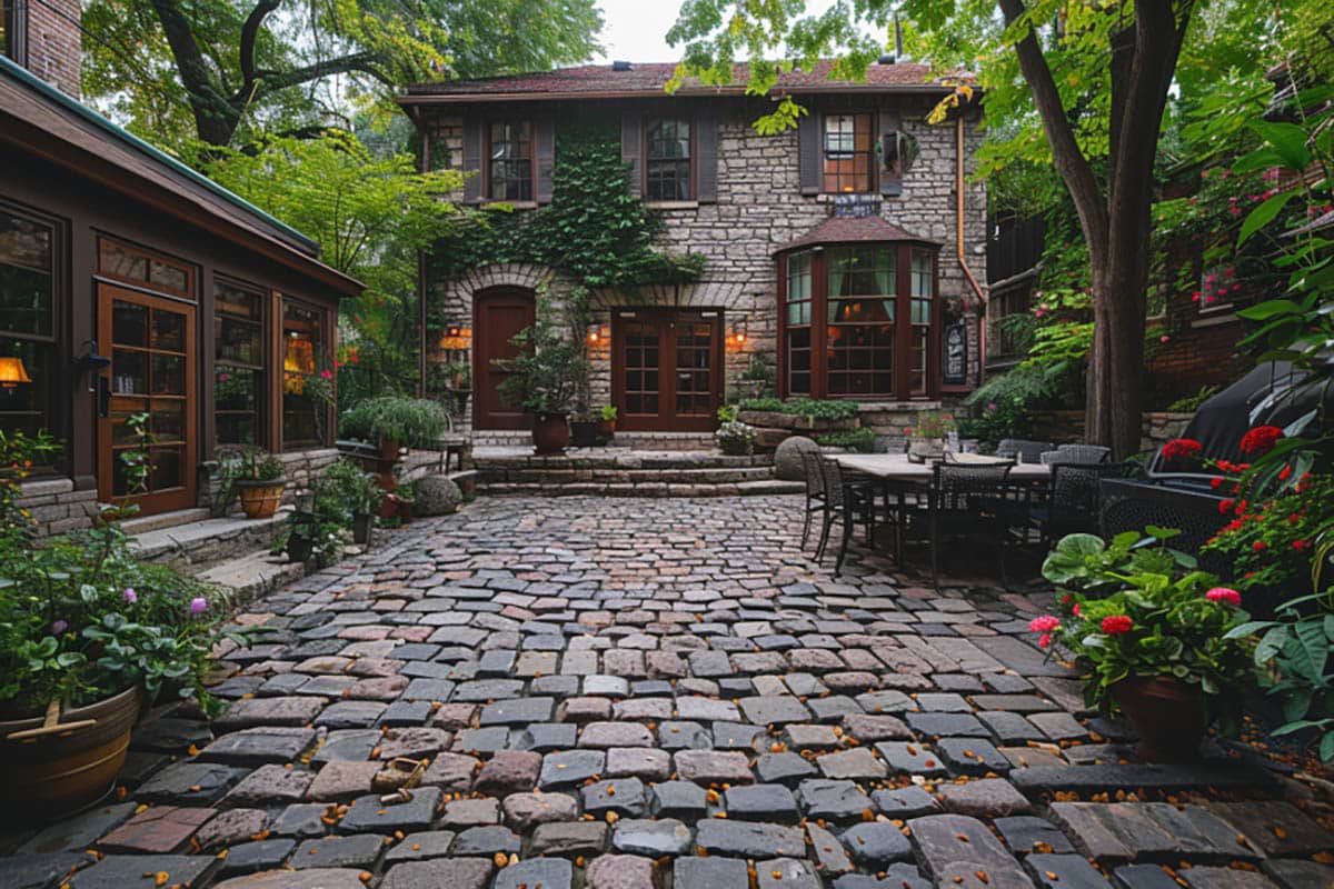 Cobblestones in backyard