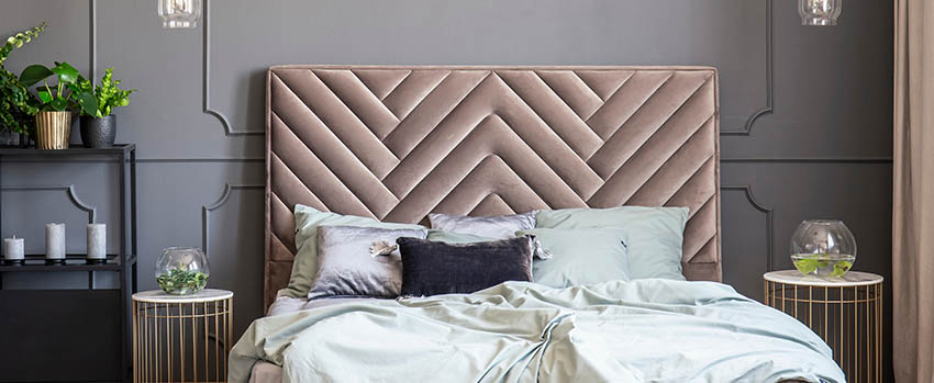 Full size bed headboard with velvet material