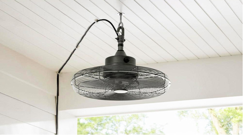 Home interior with portable ceiling fan