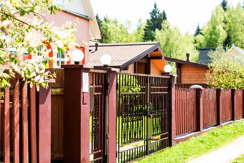 Gothic fence, gate, and pillars