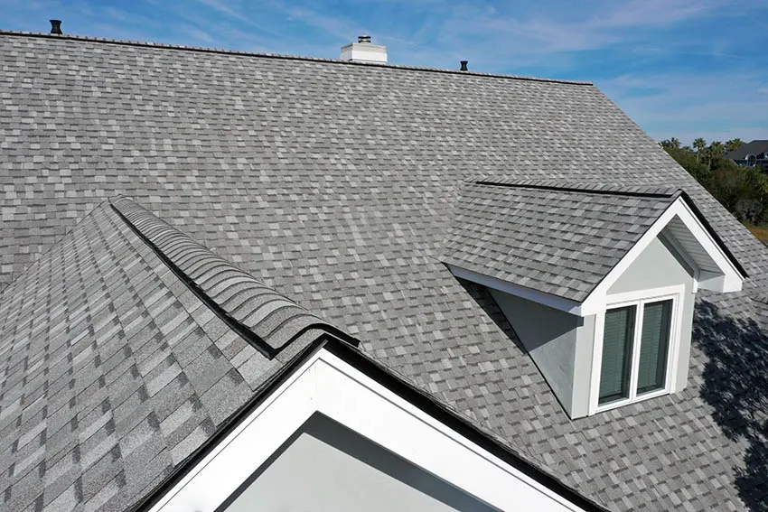 House roof with asphalt shingles