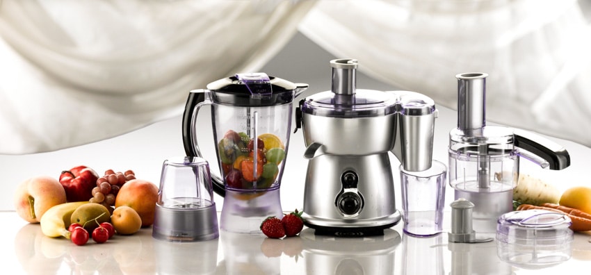 Kitchen surface with kitchen systems blender, and food processor