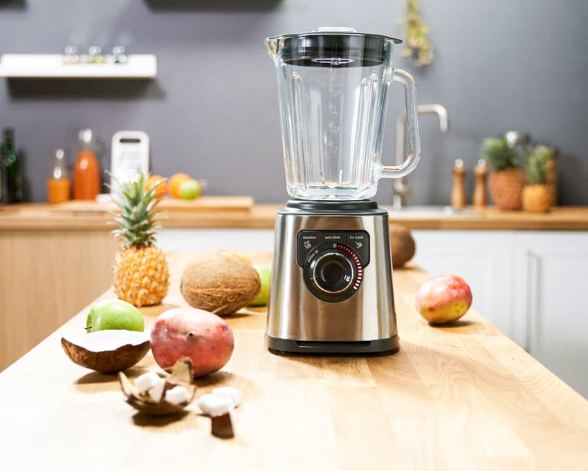 Chrome blender and some tropical fruit