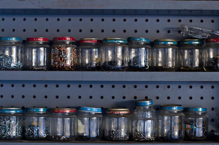 Mason jars for shed organization purposes