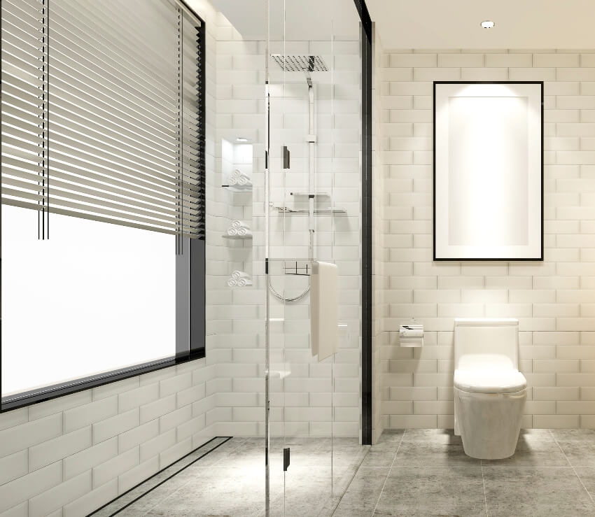 Modern bathroom with shower and luxury tile decor
