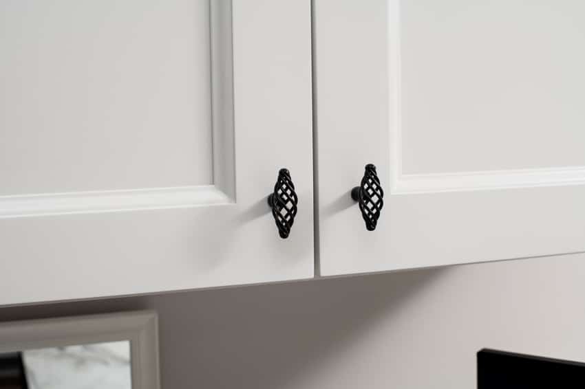 Novelty knobs on white cabinet doors