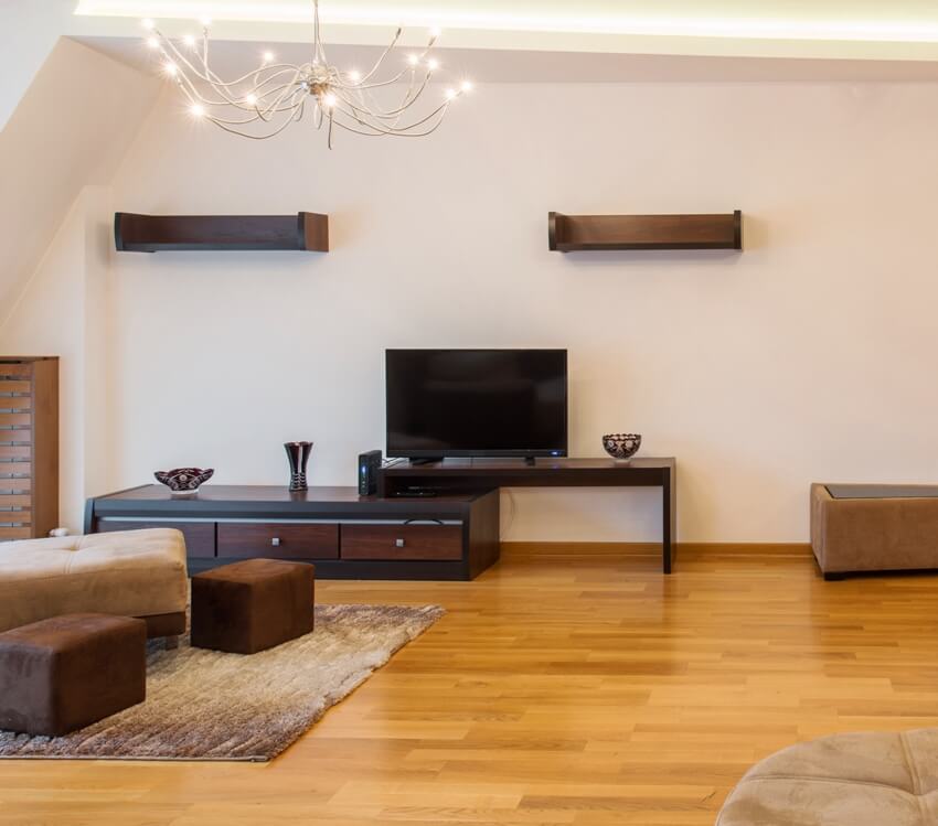 Modern living room with wood laminate floor