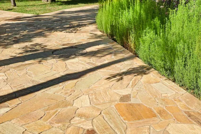 Walkway made of limestone pavers