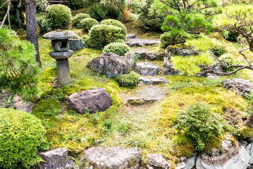 Garden with rock pathway and shrubbery