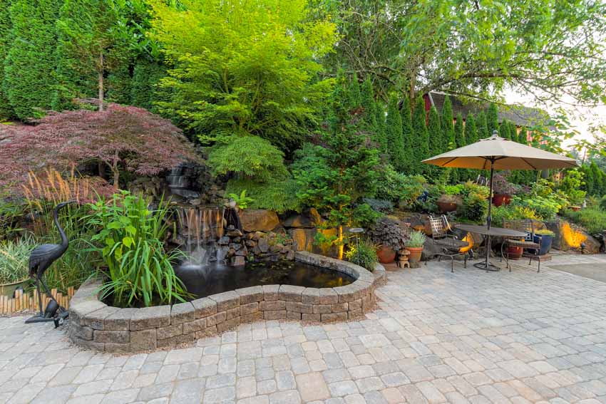 Patio with umbrella shade and pavers